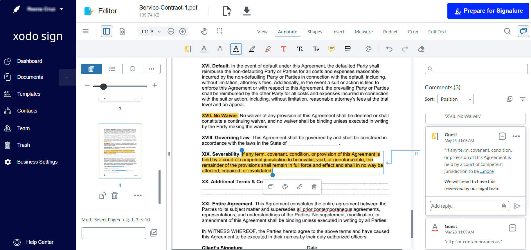 Steps to edit a document before signing