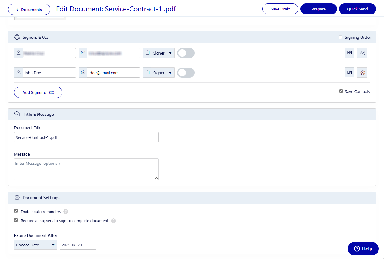 Steps to prepare a document for signing