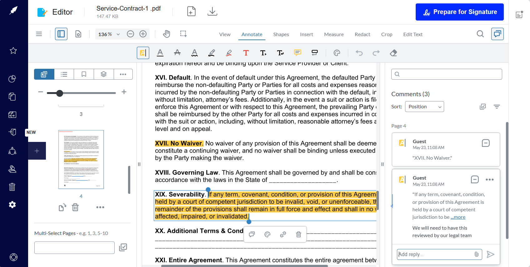 Steps to edit a document before signing
